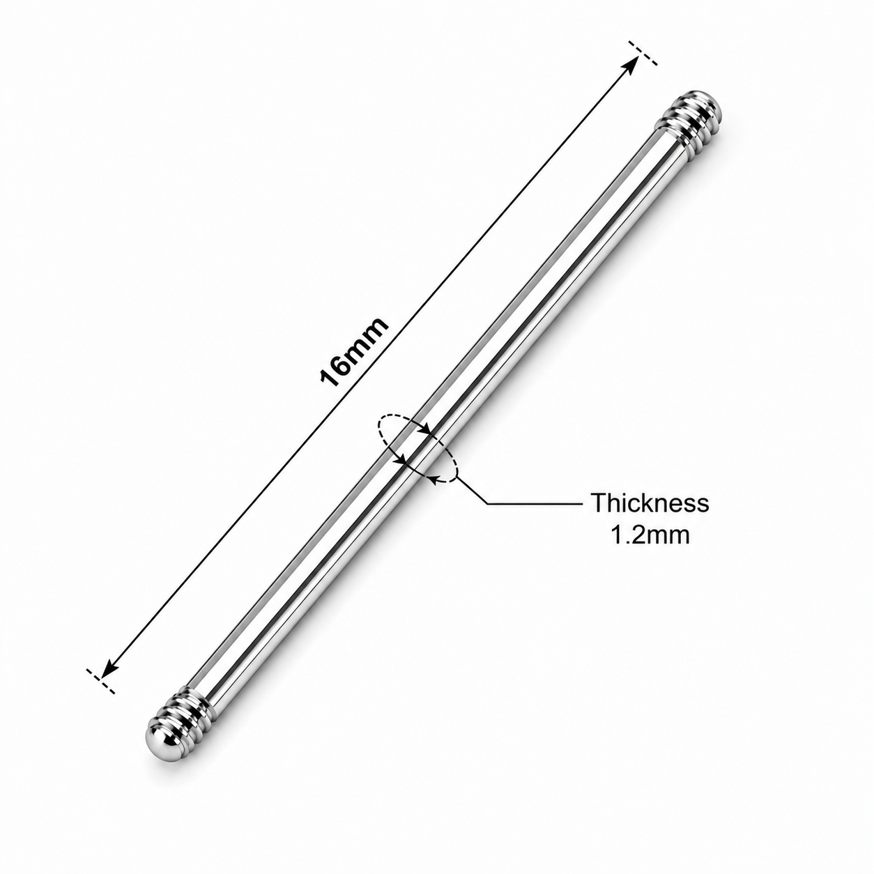 316L Surgical Steel Threaded Straight Barbell Accessories – 14G (1.6mm) & 16G (1.2mm)