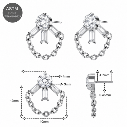 G23 Titanium CZ Linked Chain Threadless Pin Top – 18G & 16G Compatible