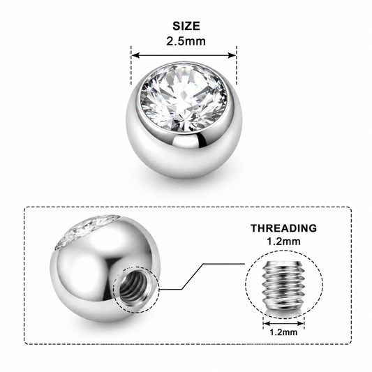 316L Surgical Steel Flat Jeweled Ball Accessories – 16G (1.2mm)