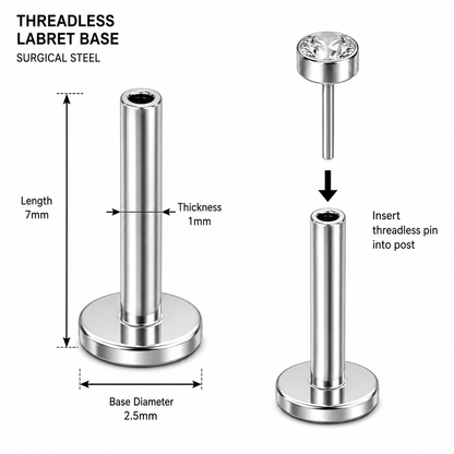 G23 Titanium Threadless Push Fit Labret Bar – 18G (1.0mm) & 16G (1.2mm)