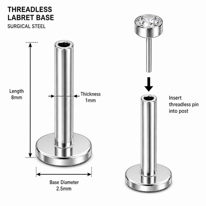 G23 Titanium Threadless Push Fit Labret Bar – 18G (1.0mm) & 16G (1.2mm)