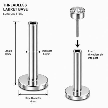 G23 Titanium Threadless Push Fit Labret Bar – 18G (1.0mm) & 16G (1.2mm)