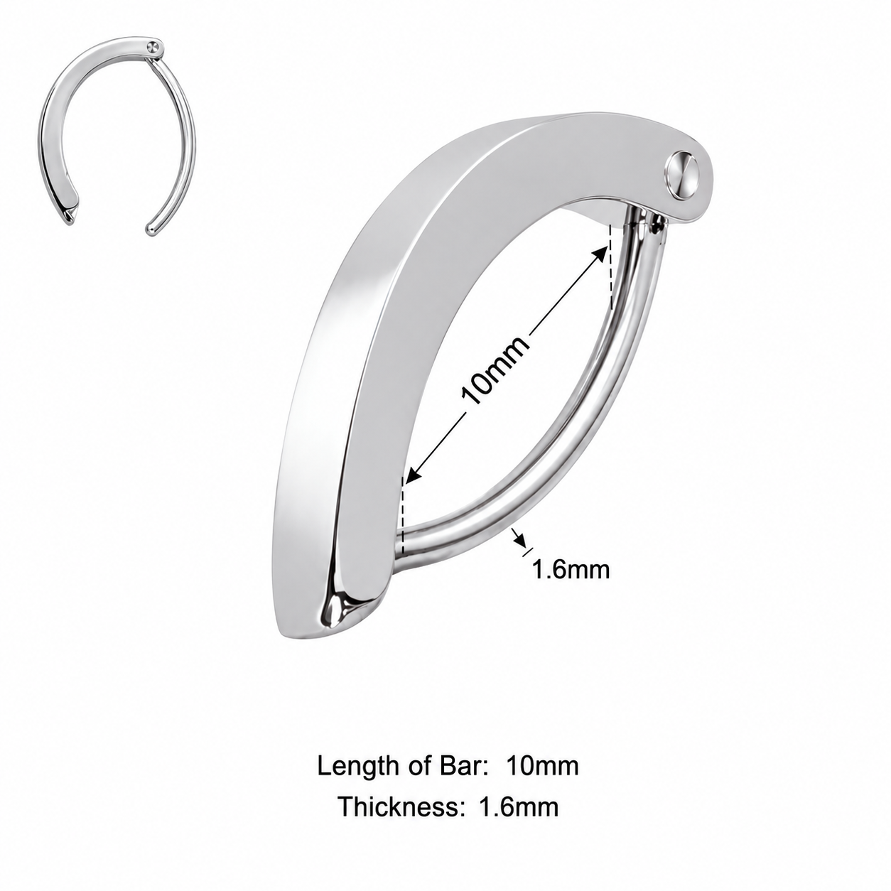 316L Surgical Steel Reverse Curved Clicker Belly Button Ring – 14G (1.6mm) 10mm