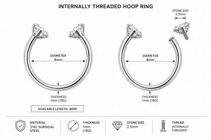316L Surgical Steel CZ End Circular Barbell Ring – 18G (1.0mm) 8mm
