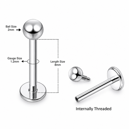 316L Surgical Steel Plain Ball Internally Threaded Flat Back Labret – 16G (1.2mm)