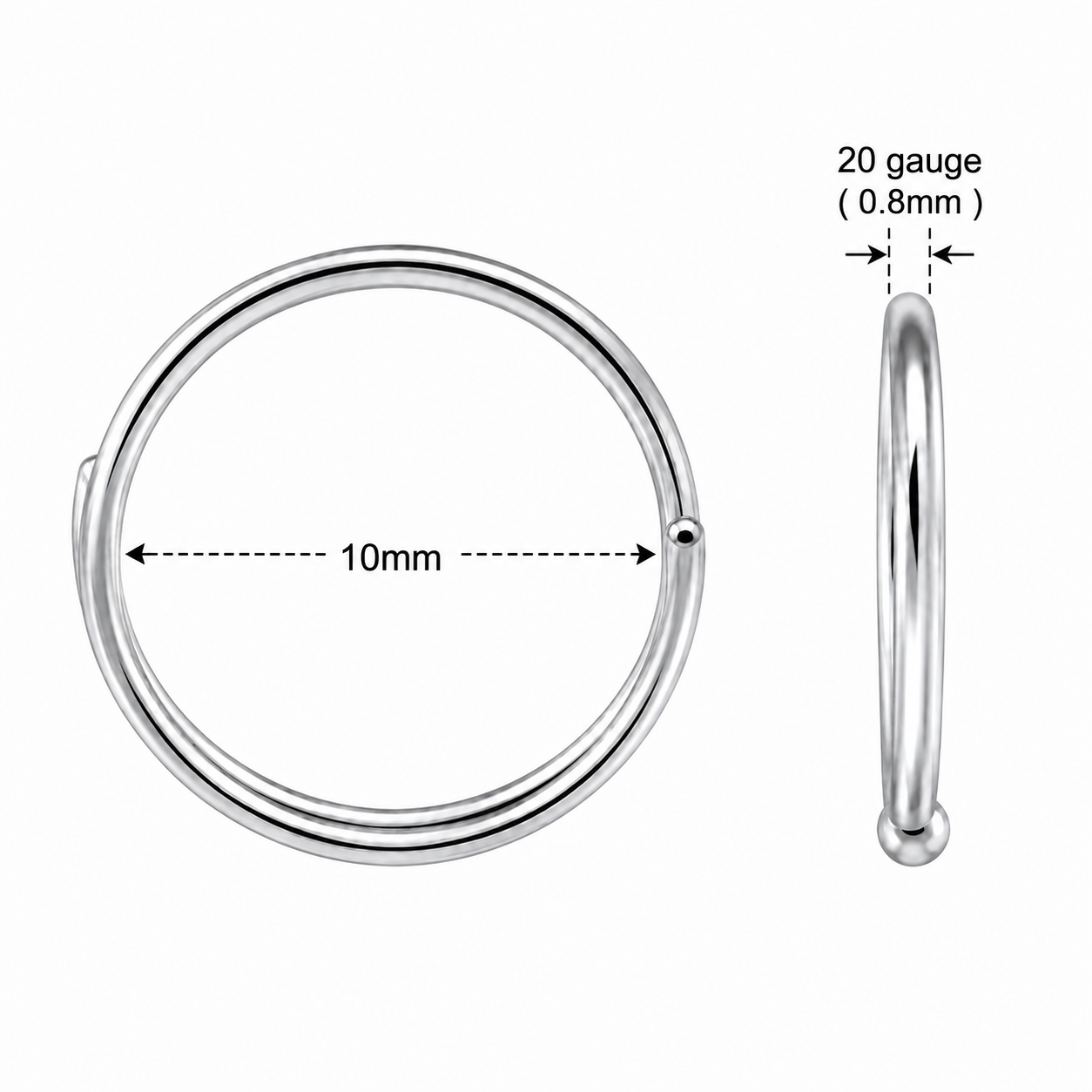 316L Surgical Steel Seamless Double Nose Hoop Ring – 20G (0.8mm)