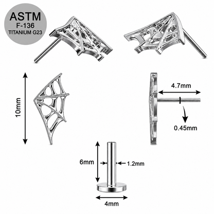 G23 Titanium Spiderweb Wing Threadless Labret Stud – 16G (1.2mm)