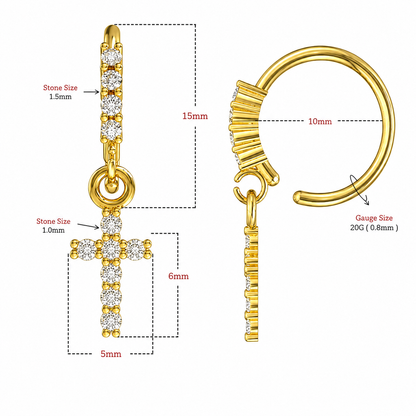 316L Surgical Steel CZ Hanging Cross Bendable Cartilage Ear Piercing – 20G (0.8mm)