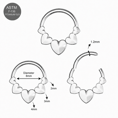 G23 Titanium Polyhedra Hearts Hinged Segment Clicker Ring – 16G (1.2mm) 8mm