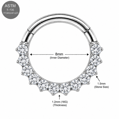 G23 Titanium Front-Facing CZ Hinged Clicker Ring – 16G (1.2mm) 8mm