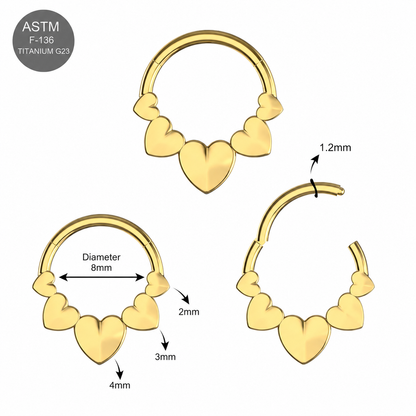 G23 Titanium Polyhedra Hearts Hinged Segment Clicker Ring – 16G (1.2mm) 8mm