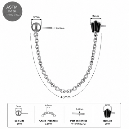 G23 Titanium Two Hole Piercing Chain Threadless Pin Top – 18G & 16G Compatible