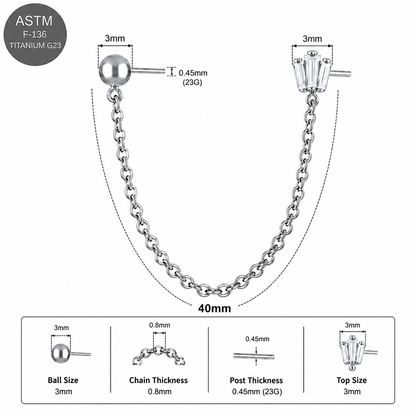 G23 Titanium Two Hole Piercing Chain Threadless Pin Top – 18G & 16G Compatible
