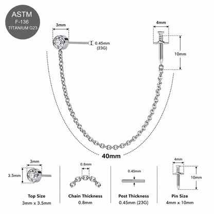 G23 Titanium Two Hole Round Dagger Piercing Chain Threadless Pin Top – 18G & 16G Compatible