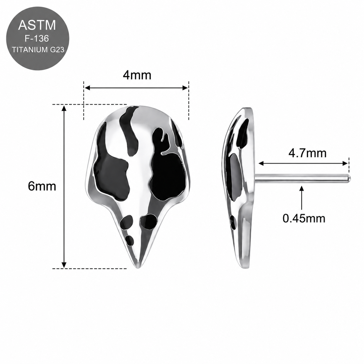 G23 Titanium Raven Mask Threadless Pin Top – 18G & 16G Compatible