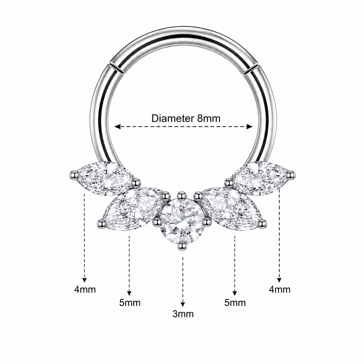 316L Surgical Steel Marquise Butterfly Hinged Segment Clicker Ring – 16G (1.2mm) 8mm