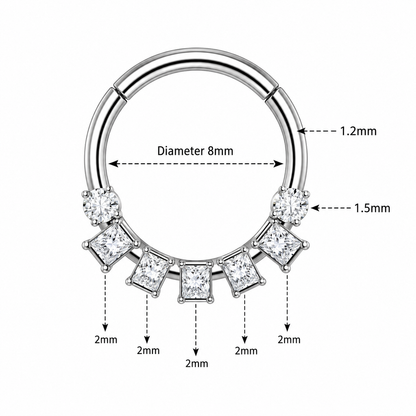 316L Surgical Steel Seven Clear CZ Hinged Segment Clicker Ring – 16G (1.2mm) 8mm