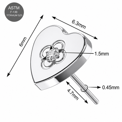 G23 Titanium Clear CZ Filigree Heart Threadless Top – 18G & 16G Compatible