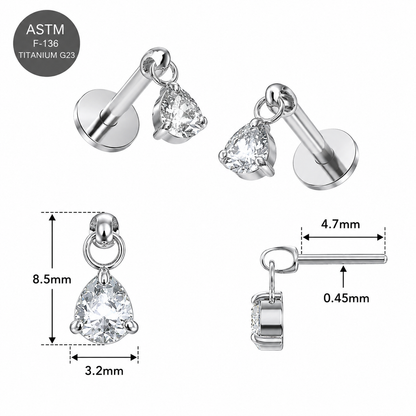 G23 Titanium Dangling Pear Drop Threadless Pin Top – 18G & 16G Compatible