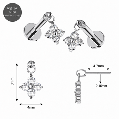 Titanium Bugadi Flower Dangle Threadless Top – 18G & 16G Compatible