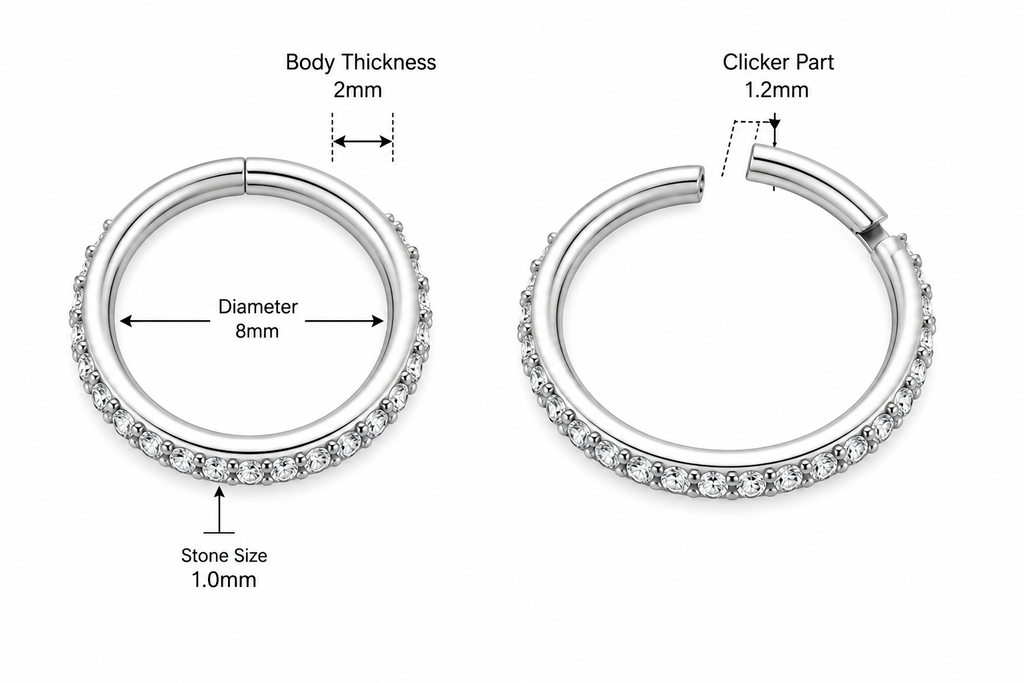 Micro Setting CZ Stones Hinged Segment Clicker Ring – 16G (1.2mm) 8mm
