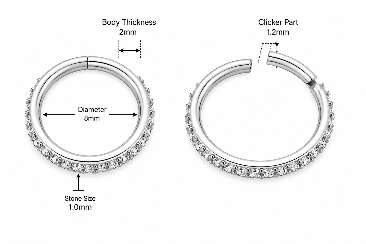 Micro Setting CZ Stones Hinged Segment Clicker Ring – 16G (1.2mm) 8mm