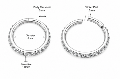 Micro Setting CZ Stones Hinged Segment Clicker Ring – 16G (1.2mm) 8mm