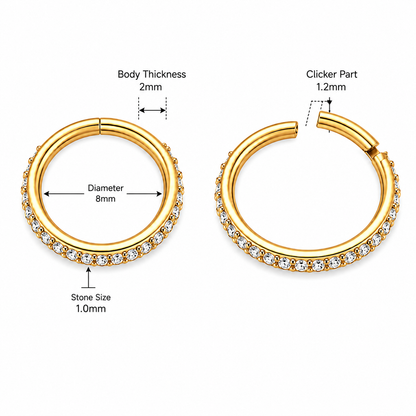 Micro Setting CZ Stones Hinged Segment Clicker Ring – 16G (1.2mm) 8mm