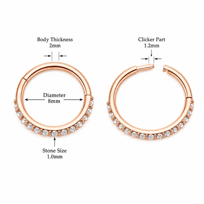 Micro Setting CZ Stones Hinged Segment Clicker Ring – 16G (1.2mm) 8mm