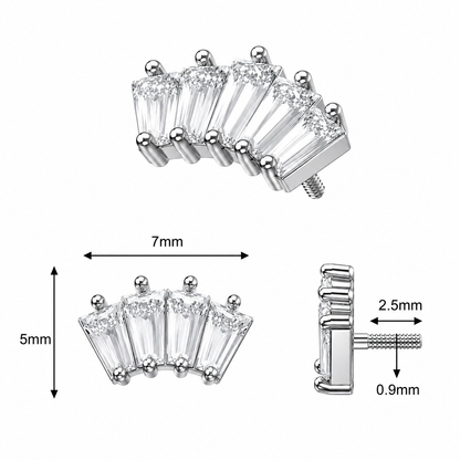 316L Surgical Steel 5-Crystal Baguette Fan Internally Threaded Top – 16G (1.2mm)