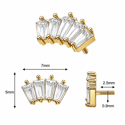 316L Surgical Steel 5-Crystal Baguette Fan Internally Threaded Top – 16G (1.2mm)