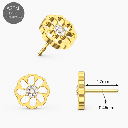 Titanium Daisy Flower CZ Threadless Pin Top – 18G & 16G Compatible