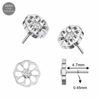 Titanium Daisy Flower CZ Threadless Pin Top – 18G & 16G Compatible