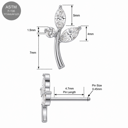 G23 Titanium CZ Leaf Threadless Pin Top – 18G & 16G Compatible