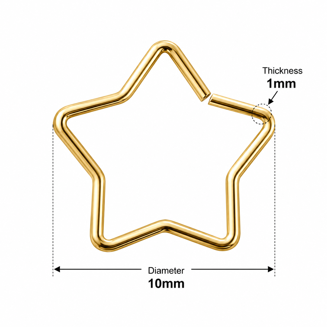 316L Surgical Steel Star Single Closure Ring – 18G (1.0mm) 10mm