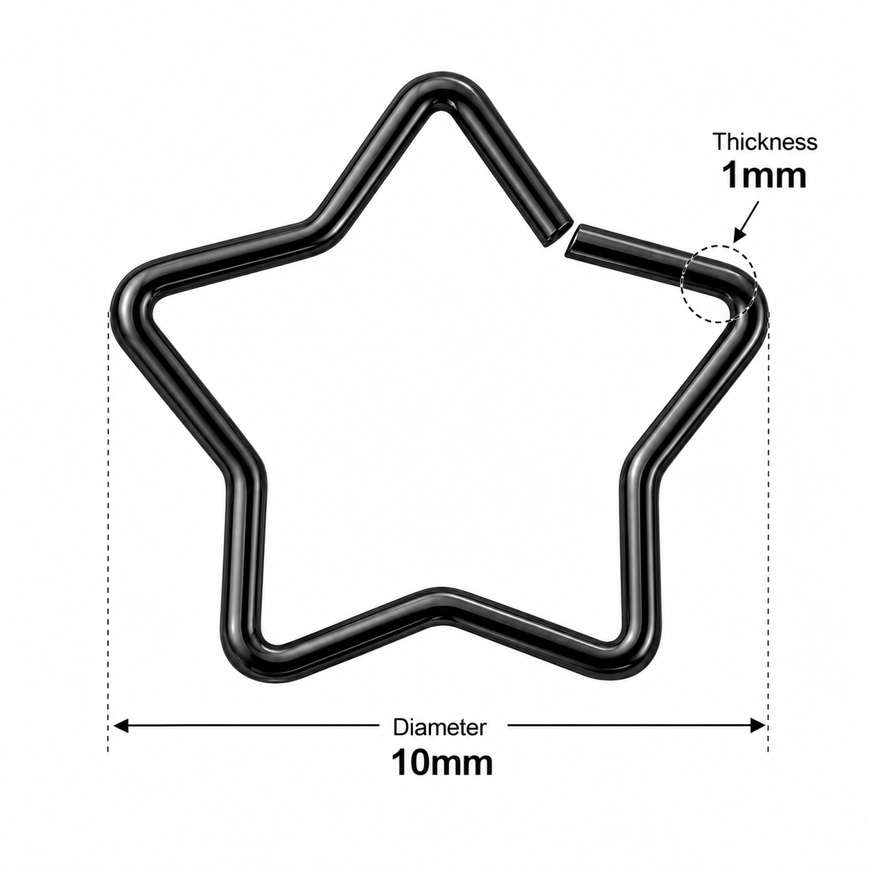 316L Surgical Steel Star Single Closure Ring – 18G (1.0mm) 10mm