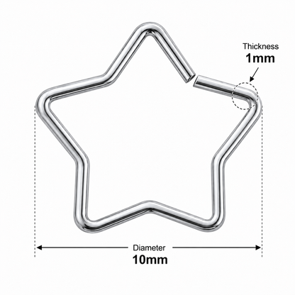 316L Surgical Steel Star Single Closure Ring – 18G (1.0mm) 10mm
