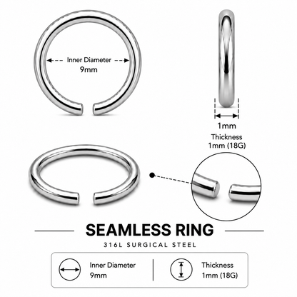 316L Surgical Steel Nose Hoop Ring – 22G to 16G