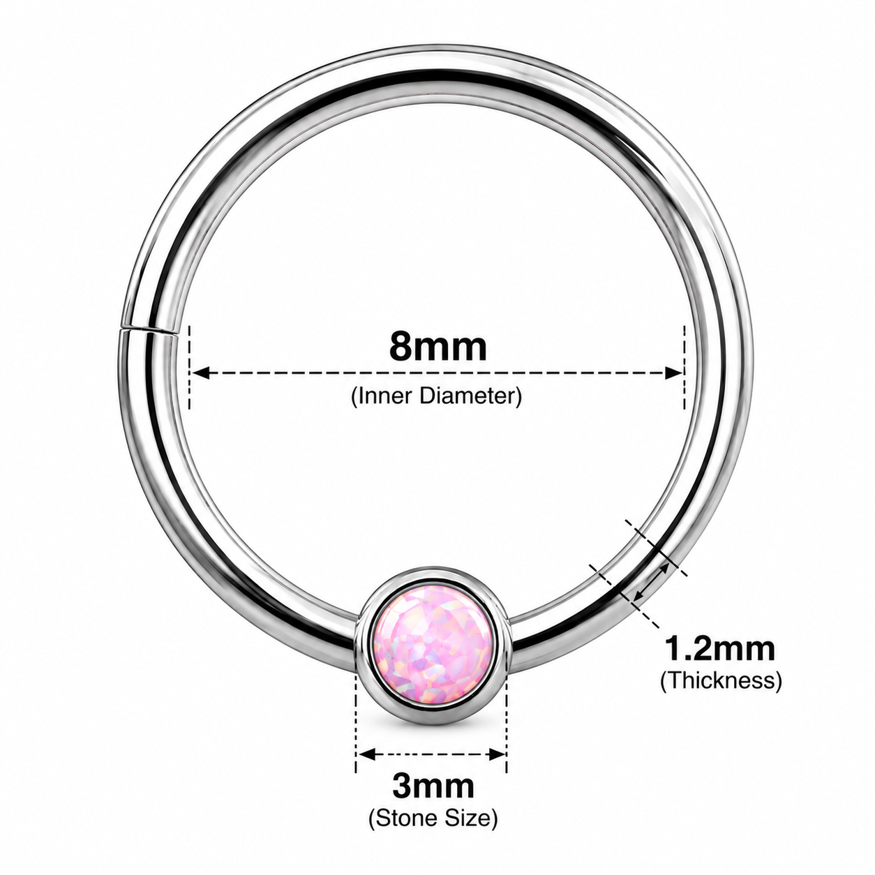 Bezel-Set Opal Hinged Segment Clicker Ring – 16G (1.2mm) 8mm