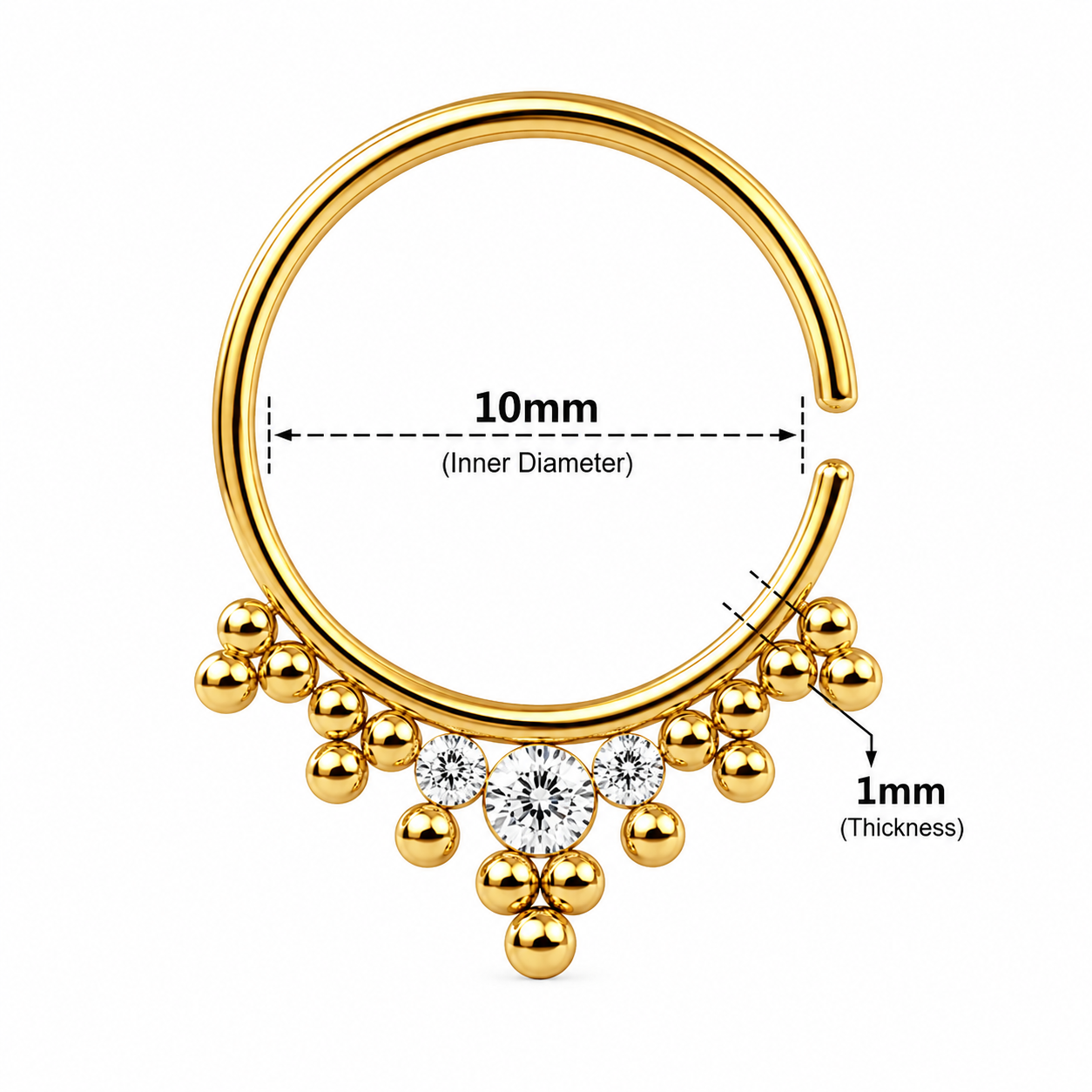 Jeweled Tribal Multi Dotted Septum Ring – 18G (1.0mm) 8mm