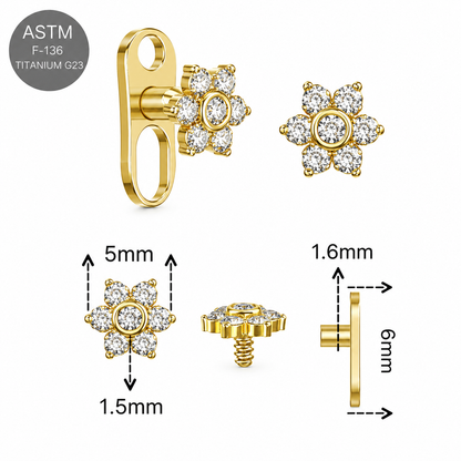 G23 Titanium 7 Petal Flower Dermal Anchor – 14G (1.6mm)