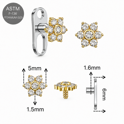 G23 Titanium 7 Petal Flower Dermal Anchor – 14G (1.6mm)