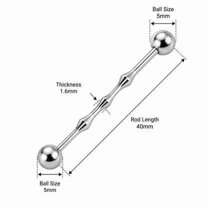 316L Surgical Steel Tri Bumper Centre Industrial Barbell – 14G (1.6mm) 40mm