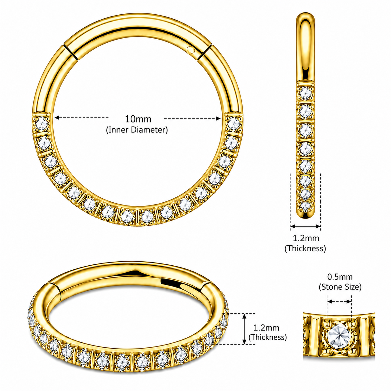 316L Surgical Steel CZ Hinged Segment Clicker Ring – 16G
