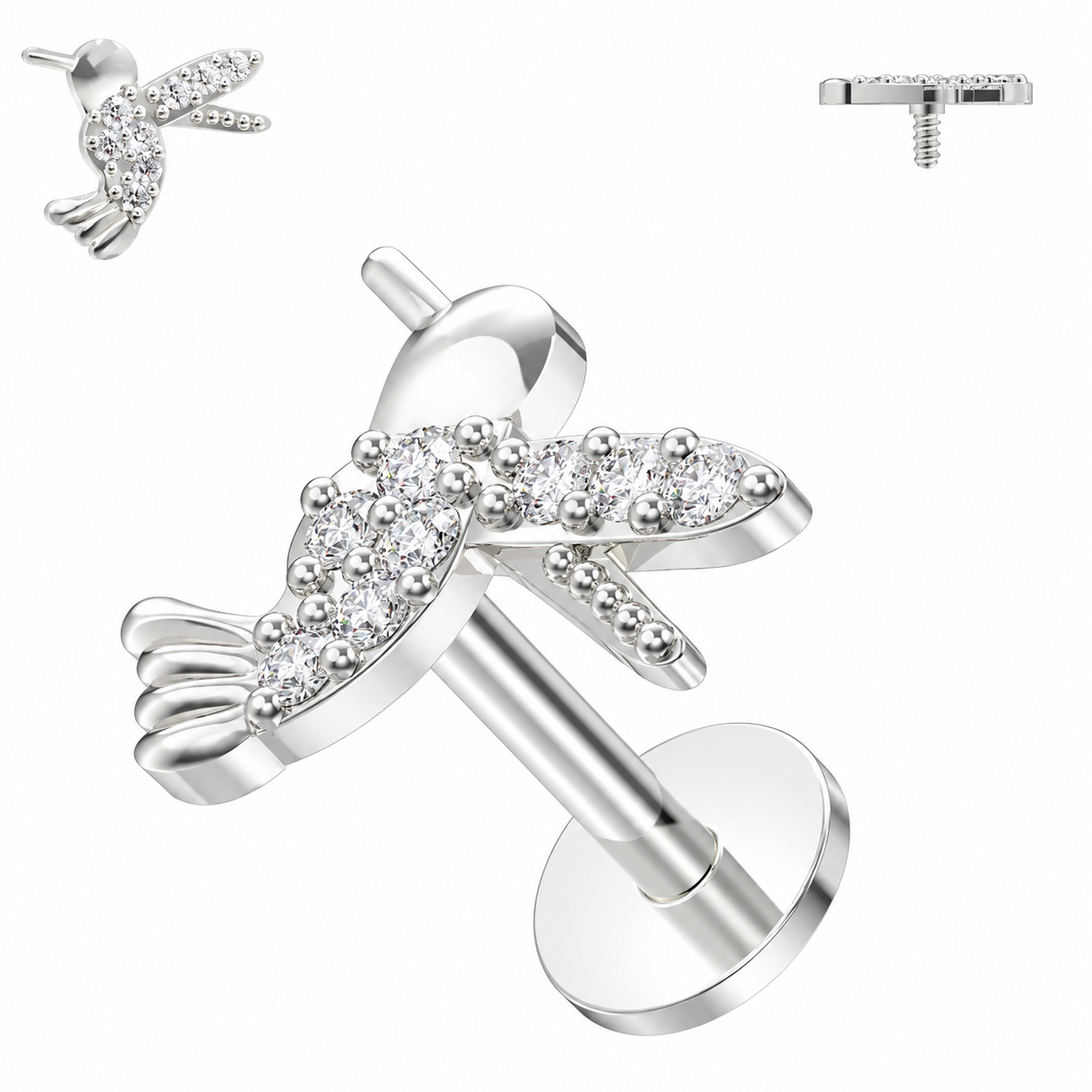 316L Surgical Steel CZ Jeweled Bird Internally Threaded Labret