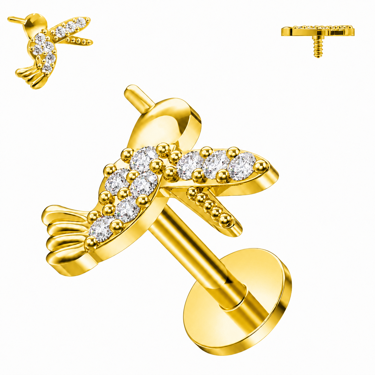 316L Surgical Steel CZ Jeweled Bird Internally Threaded Labret