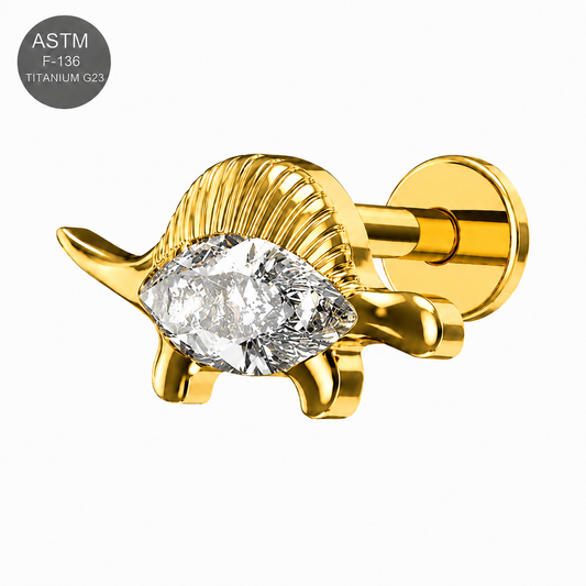 G23 Titanium CZ Stegosaurus Flat Back Labret Stud – Internally Threaded 16G (1.2mm)