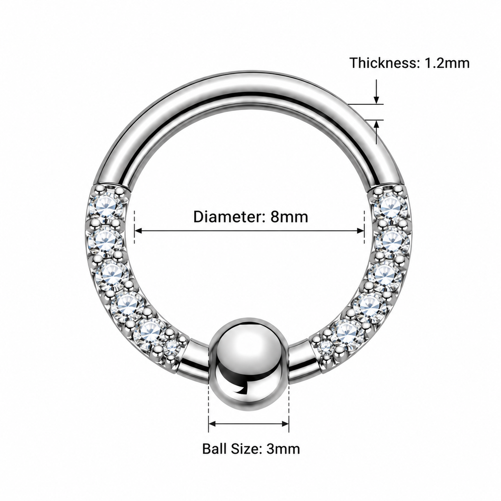 Multi CZ Jeweled BCR Style Segment Clicker Ring – 16G 8mm