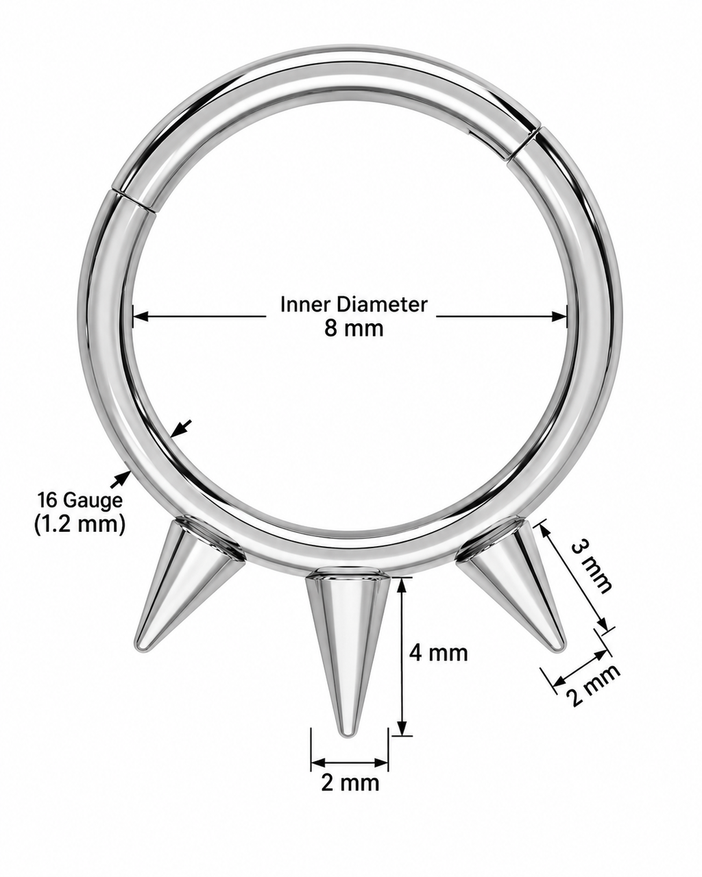 Triple Spikes Surgical Steel Hinged Septum Clicker Ring – 16G 8mm