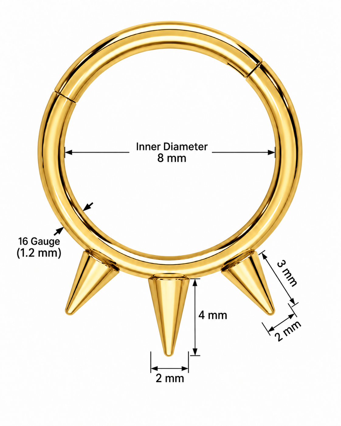 Triple Spikes Surgical Steel Hinged Septum Clicker Ring – 16G 8mm